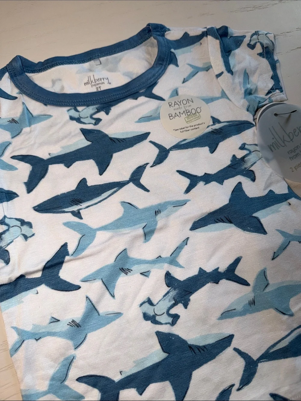Milkberry Blue Shark Print Shorts Kids Pajama Set 4T 5T